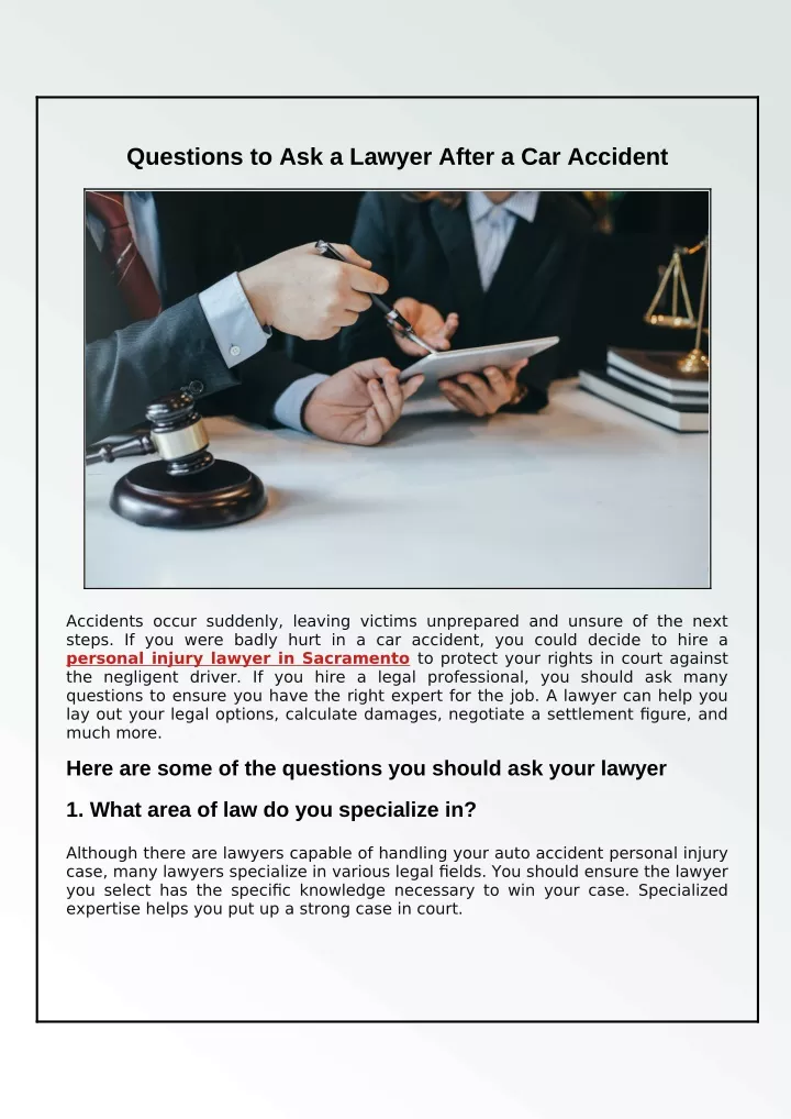 questions to ask a lawyer after a car accident