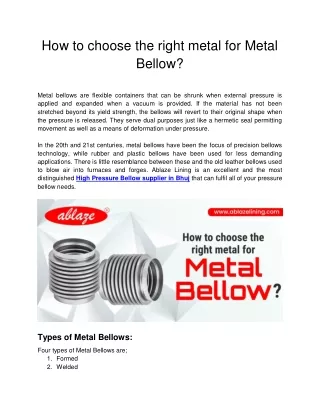 How to choose the right metal for Metal Bellow