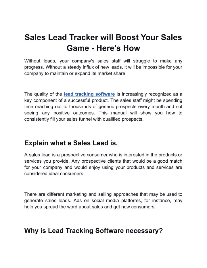 sales lead tracker will boost your sales game