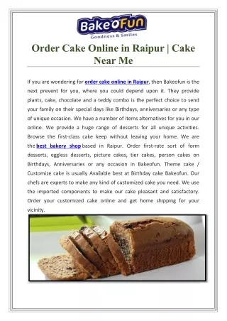 Order Cake Online in Raipur , India