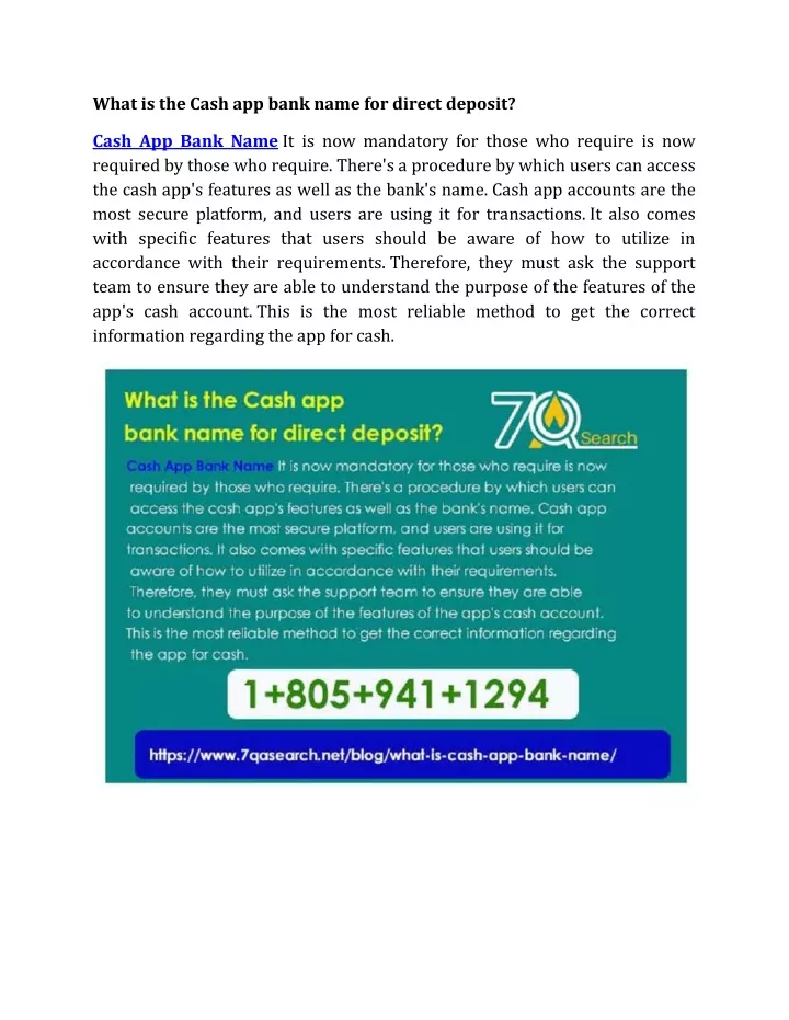 what is the cash app bank name for direct deposit