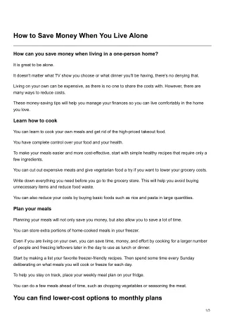 how to save money when you live alone