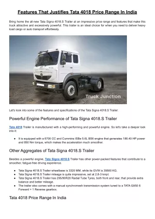 features that justifies tata 4018 price range