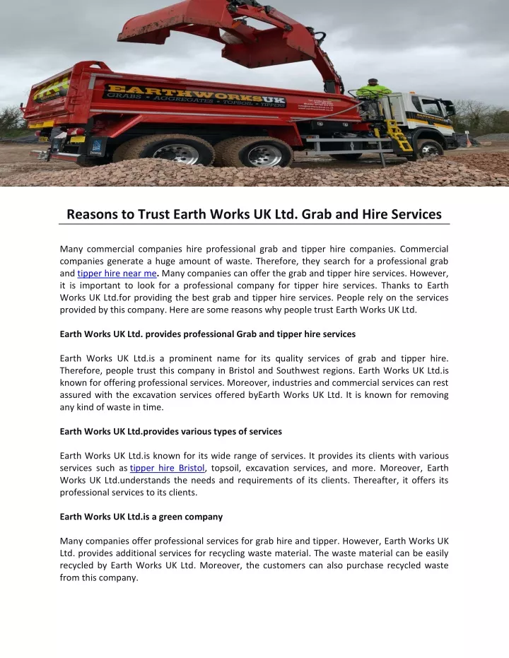 reasons to trust earth works uk ltd grab and hire