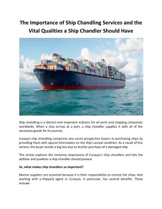 The Importance of Ship Chandling Services and the Vital Qualities a Ship Chandler Should Have
