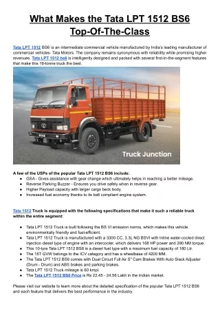 what makes the tata lpt 1512 bs6 top of the class