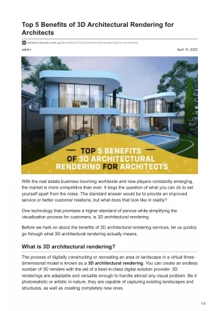 Top 5 Benefits of 3D Architectural Rendering for Architects