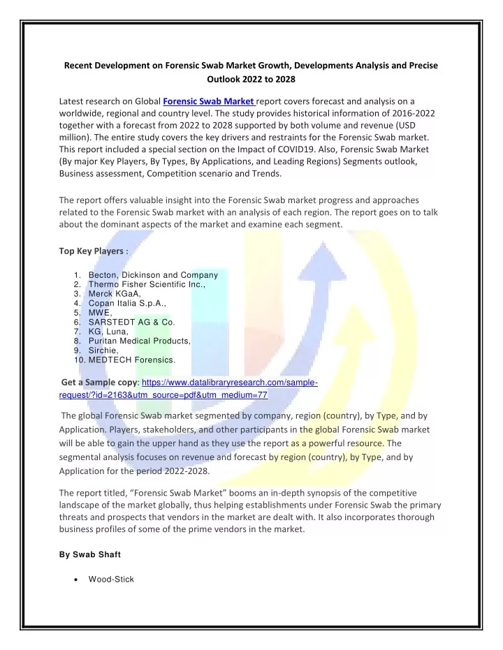 recent development on forensic swab market growth