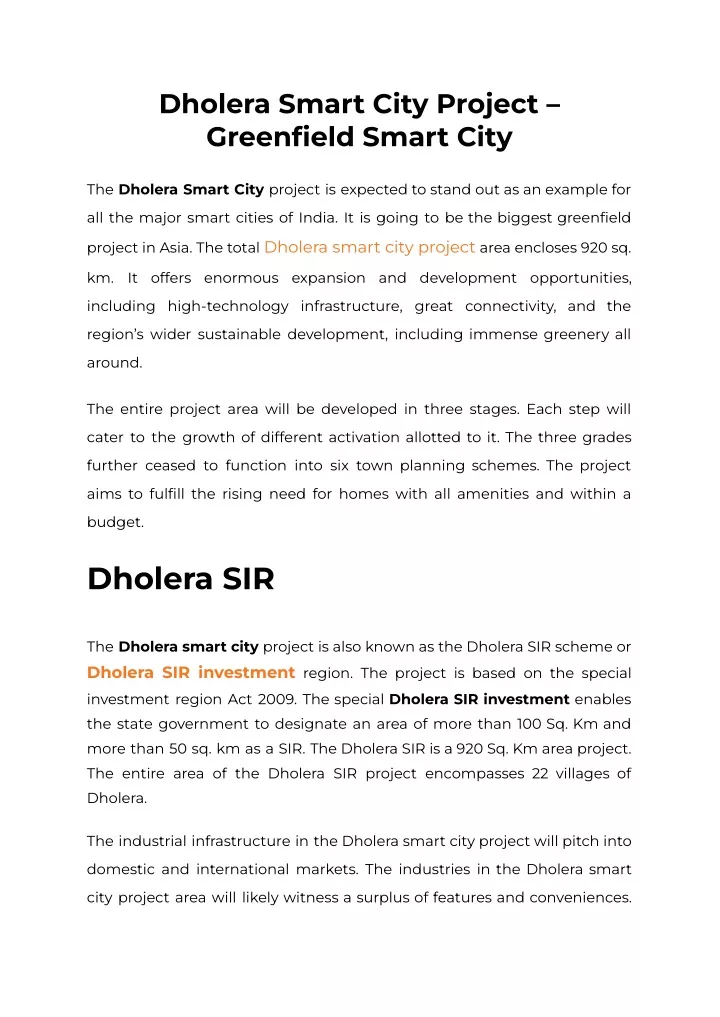 dholera smart city project greenfield smart city