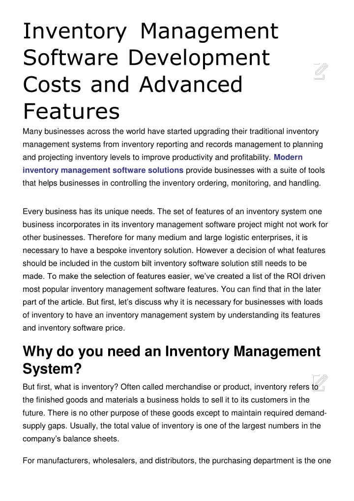 inventory management software development costs