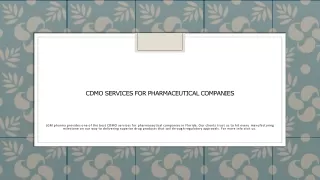 CDMO Services For Pharmaceutical Companies