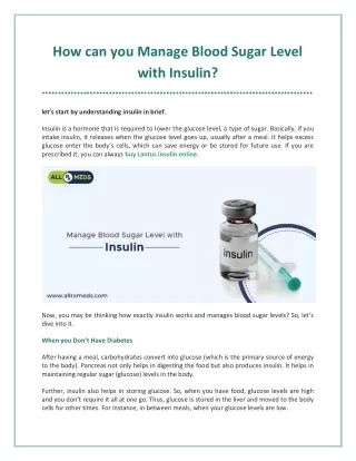How can you Manage Blood Sugar Level with Insulin?