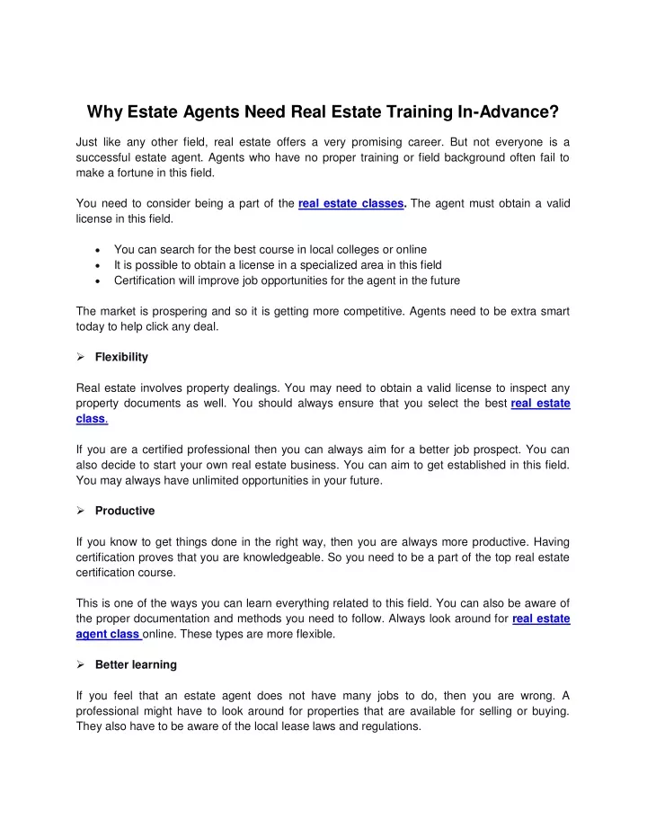 why estate agents need real estate training