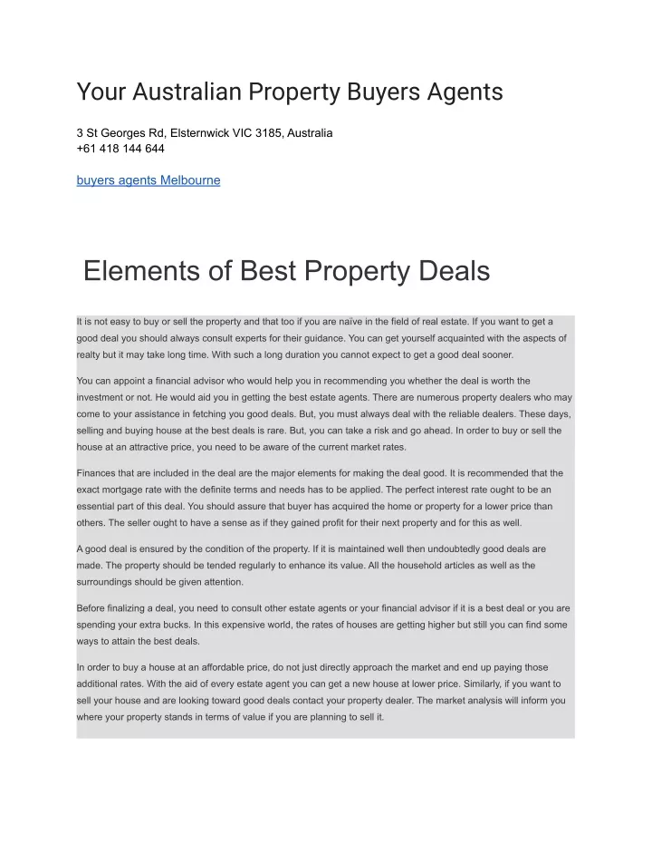 your australian property buyers agents