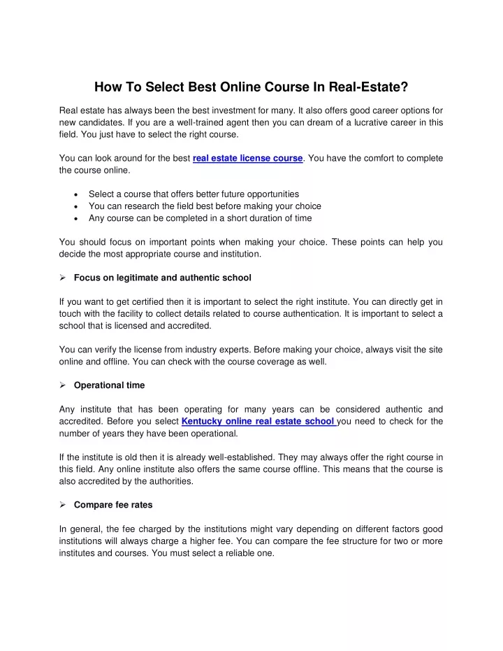 how to select best online course in real estate