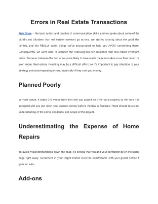 errors in real estate transactions