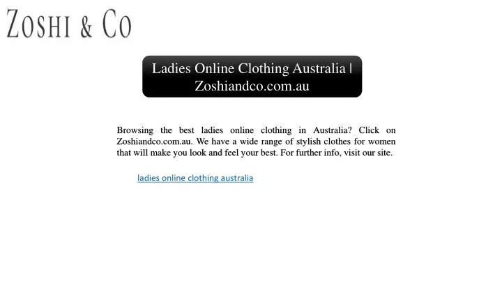 ladies online clothing australia zoshiandco com au