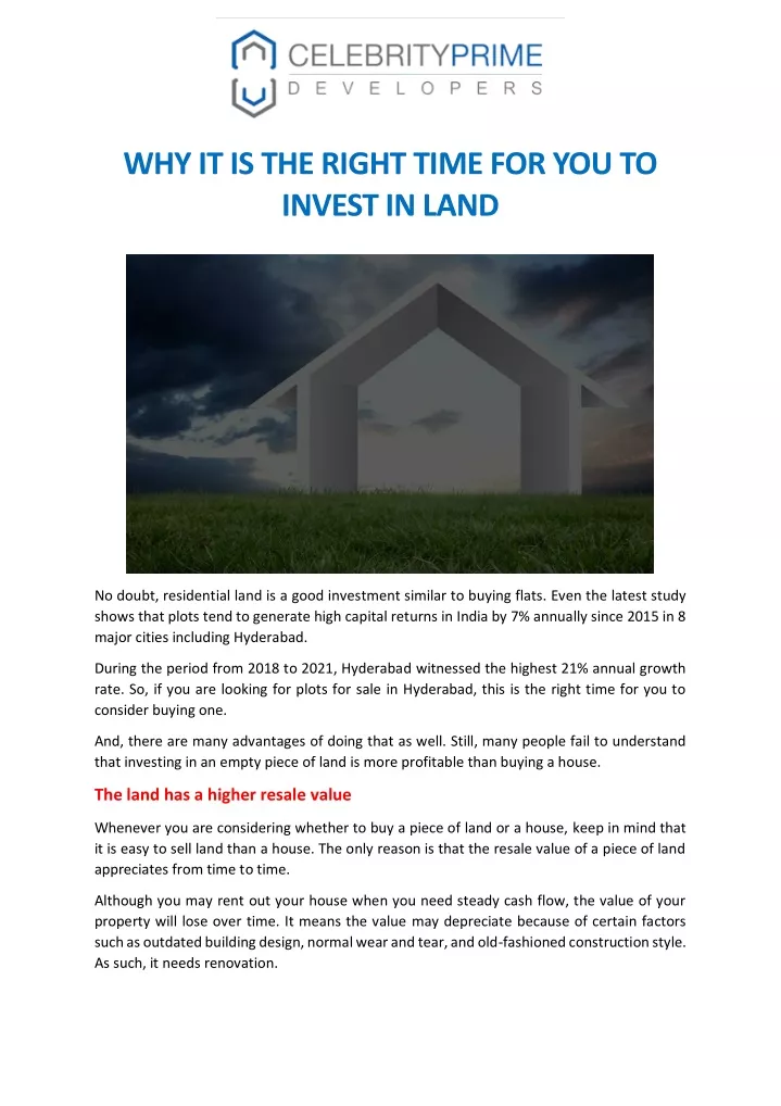 why it is the right time for you to invest in land