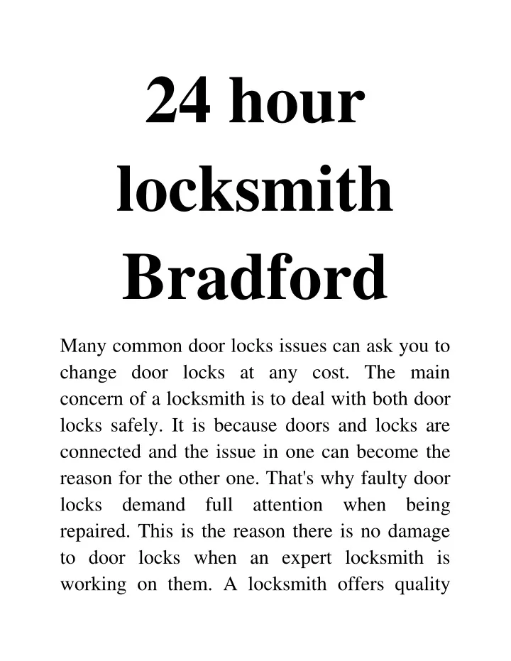 24 hour locksmith bradford