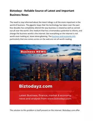 Biztodayz - Reliable Source of Latest and Important Business News