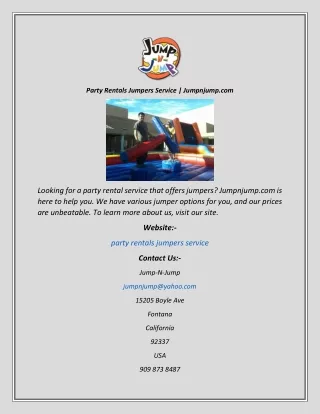 Party Rentals Jumpers Service  Jumpnjump