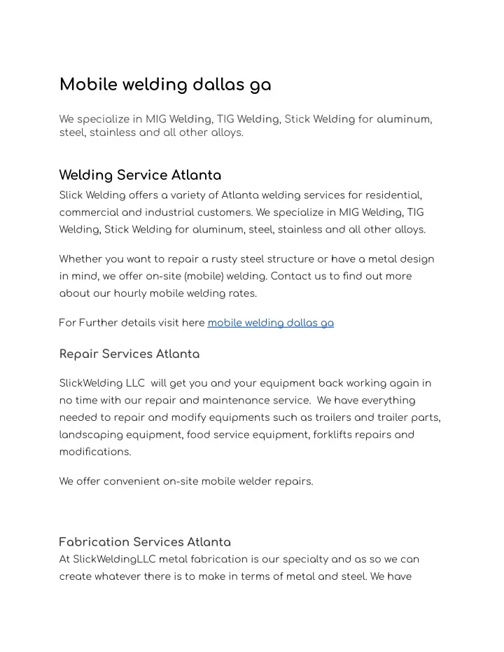 mobile welding dallas ga