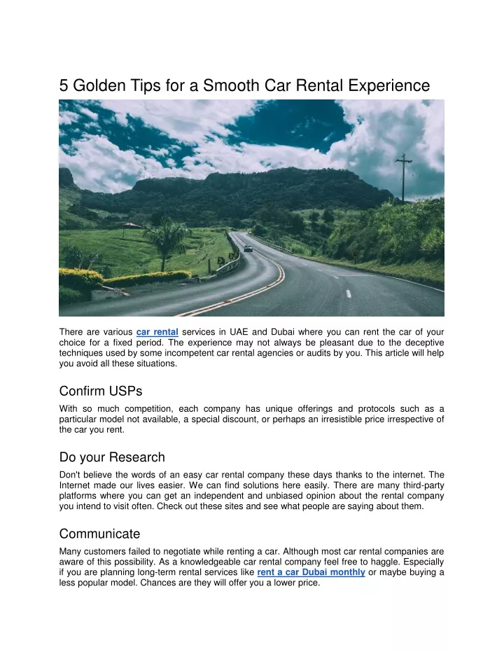 5 golden tips for a smooth car rental experience