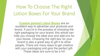 How To Choose The Right Lotion Boxes For