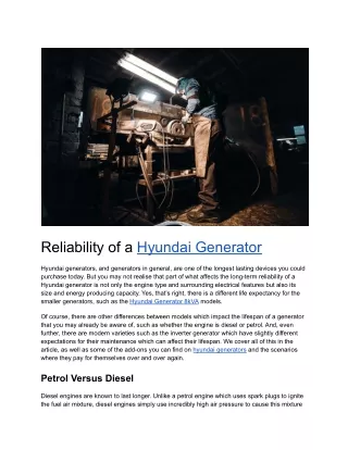 Reliability of a Hyundai Generator
