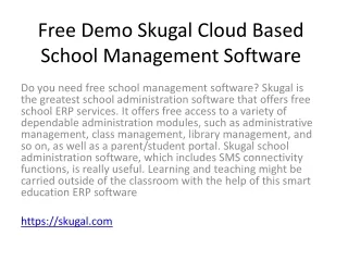 Free Demo Skugal Cloud Based School Management Software