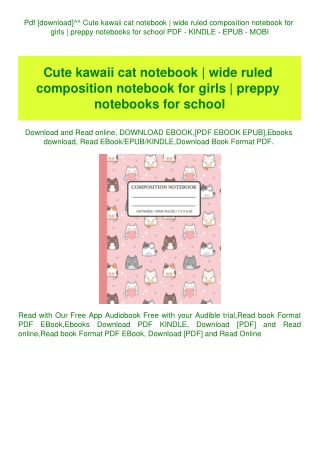 Pdf [download]^^ Cute kawaii cat notebook  wide ruled composition notebook for girls  preppy noteboo