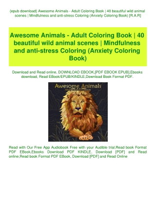 {epub download} Awesome Animals - Adult Coloring Book  40 beautiful wild animal scenes  Mindfulness