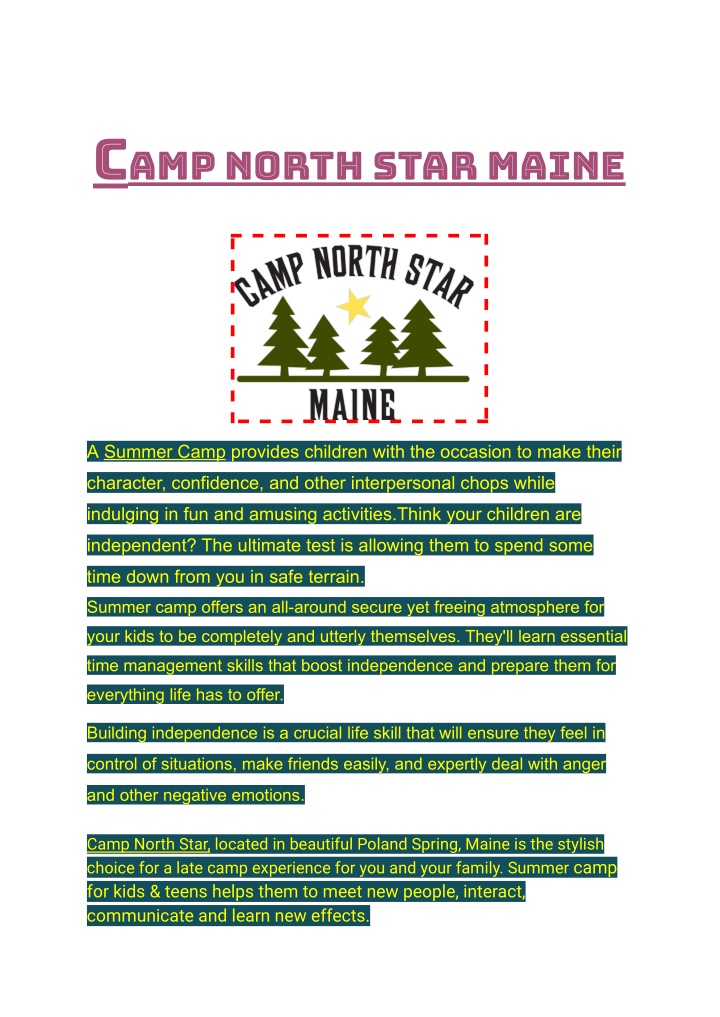 c amp north star maine