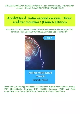 [FREE] [DOWNLOAD] [READ] AccÃƒÂ©dez ÃƒÂ  votre second cerveau  Pour arrÃƒÂªter d'oublier ! (French E