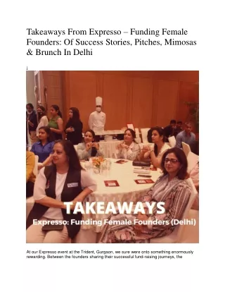 Takeaways From Expresso – Funding Female Founders Of Success Stories, Pitches, Mimosas & Brunch In Delhi