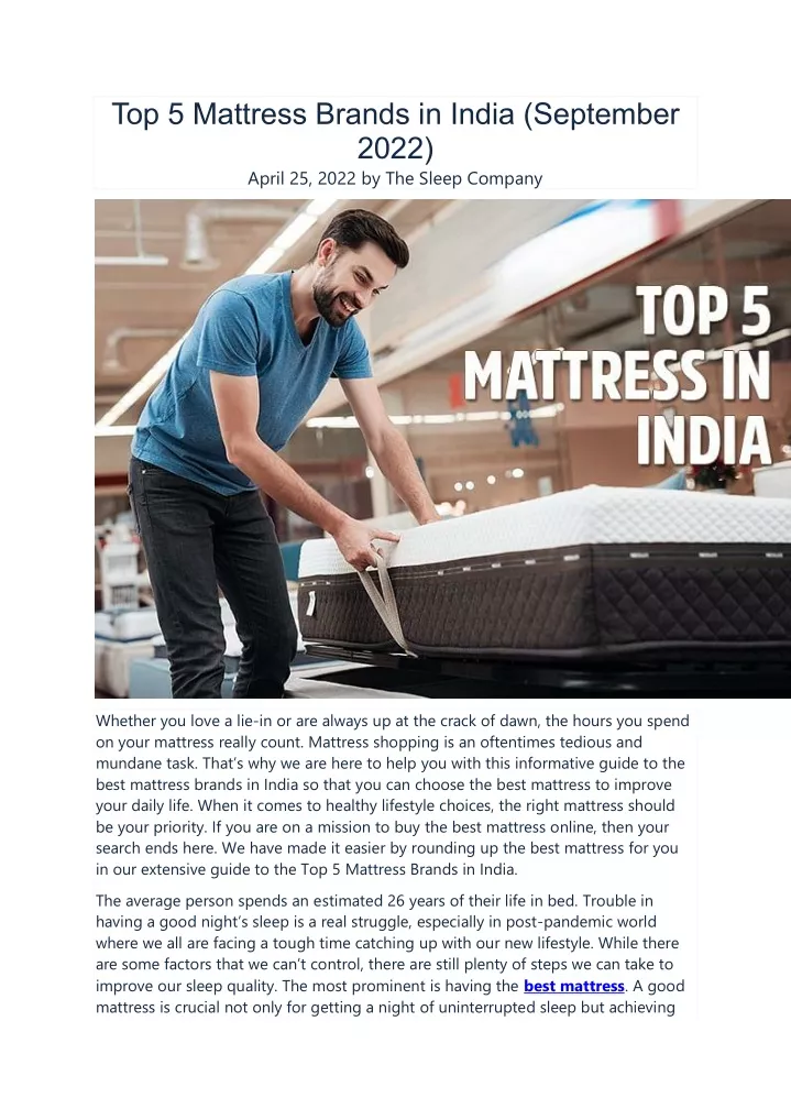 top 5 mattress brands in india september 2022