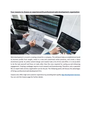 Four reasons to choose an experienced & professional web development organization