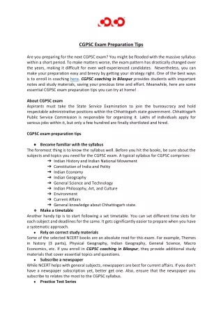 CGPSC Exam Preparation Tips From The Top Coaching in Bilaspur | COCO