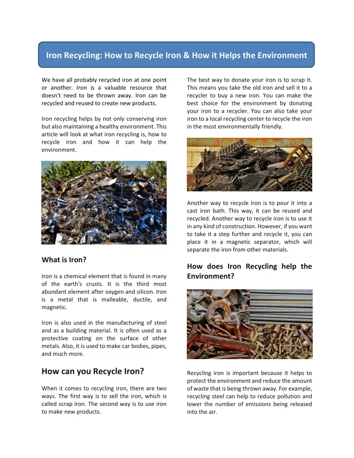 iron recycling how to recycle iron how it helps