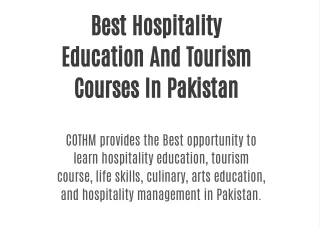 Best Hospitality Education And Tourism Courses In Pakistan