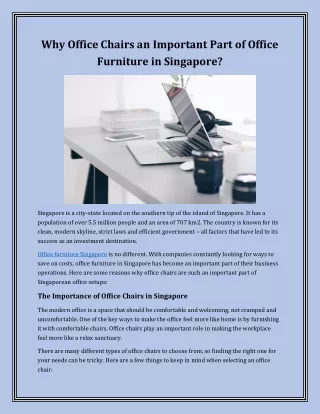 Why Office Chairs an Important Part of Office Furniture in Singapore