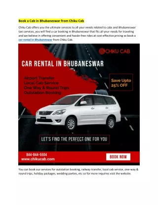 book a cab in bhubaneswar from chiku cab