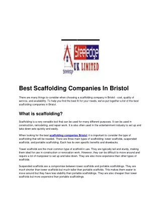 Best Scaffolding Companies In Bristol