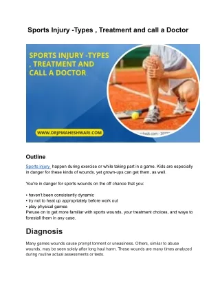 Sports Injury -Types , Treatment and call a Doctor