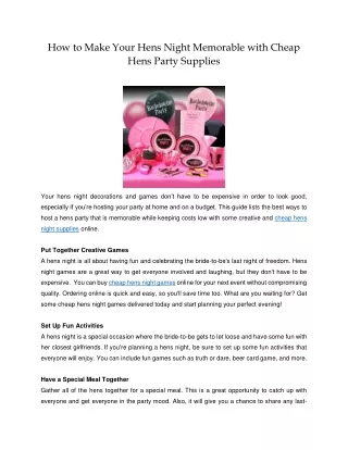 How to Make Your Hens Night Memorable with Cheap Hens Party Supplies