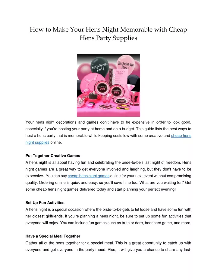 how to make your hens night memorable with cheap