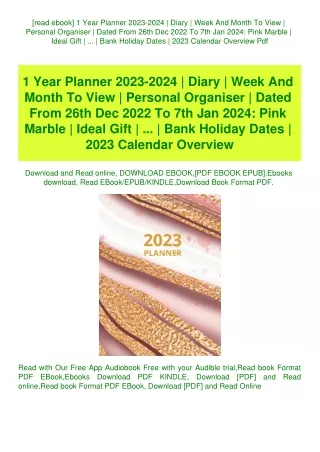 [read ebook] 1 Year Planner 2023-2024  Diary  Week And Month To View  Personal Organiser  Dated From