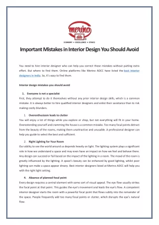 important mistakes in interior design you should