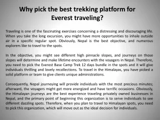 Why pick the best trekking platform for Everest traveling