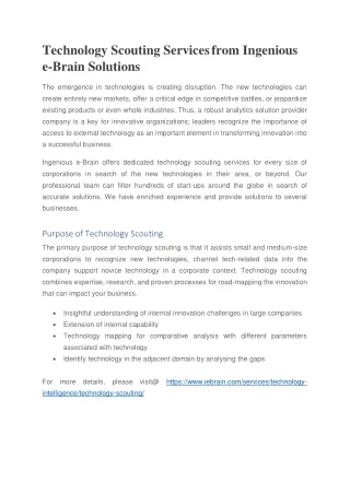 technology scouting services from ingenious